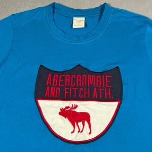 Abercrombie & Fitch T-Shirt Blue Mens‎ Large Embroidered Shield Crest Moose Logo